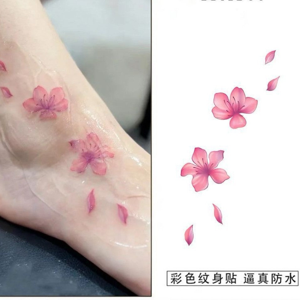 Wholesale Beautiful Cherry Blossom Colorful Tattoo Stickers for Young Girls, Sweet and Sexy Arm, Leg, Collarbone Flower Tattoo Stickers for Women